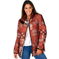 Vintage Hawaiian Quilting Patterns Padded Jacket Red Style Tribal Fabric Patchwork - Polynesian Pride