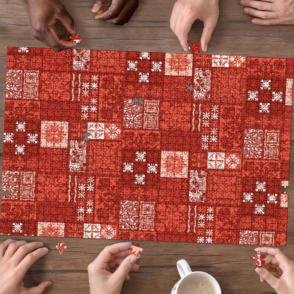 Vintage Hawaiian Quilting Patterns Puzzle Red Style Tribal Fabric Patchwork - Polynesian Pride