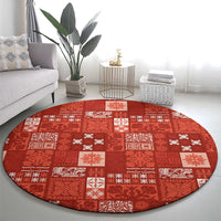 Vintage Hawaiian Quilting Patterns Round Carpet Red Style Tribal Fabric Patchwork - Polynesian Pride
