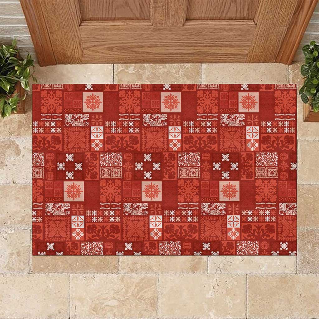 Vintage Hawaiian Quilting Patterns Rubber Doormat Red Style Tribal Fabric Patchwork - Polynesian Pride