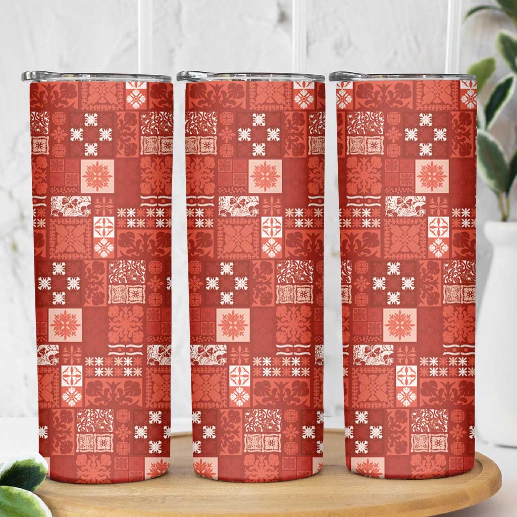 Vintage Hawaiian Quilting Patterns Skinny Tumbler Red Style Tribal Fabric Patchwork - Polynesian Pride