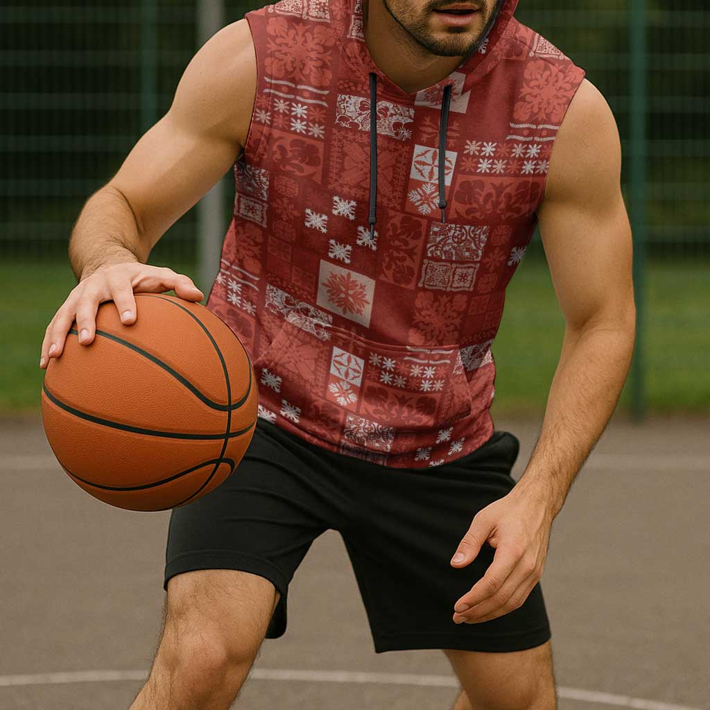 Vintage Hawaiian Quilting Patterns Sleeveless Hoodie Red Style Tribal Fabric Patchwork - Polynesian Pride