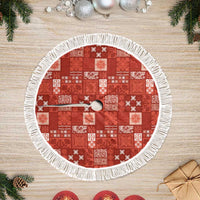 Vintage Hawaiian Quilting Patterns Tree Skirt Red Style Tribal Fabric Patchwork - Polynesian Pride