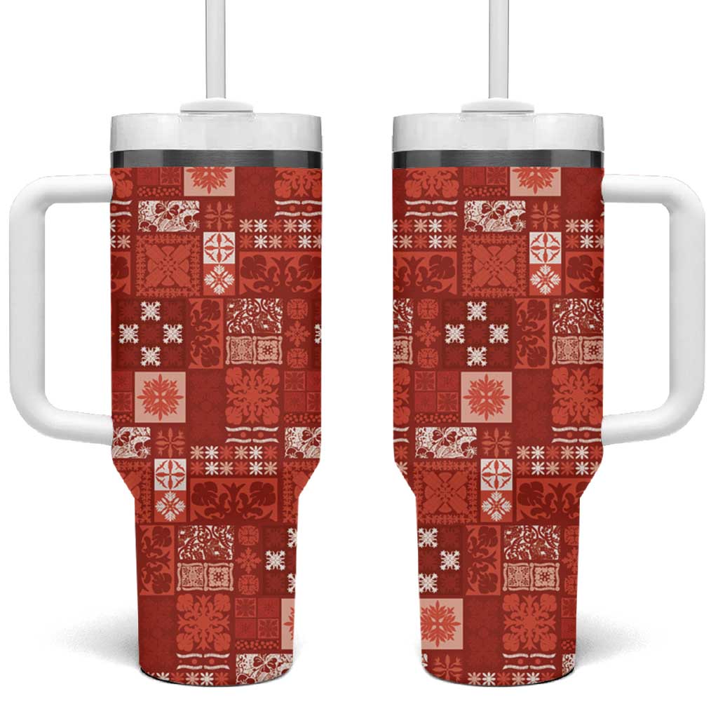 Vintage Hawaiian Quilting Patterns Tumbler With Handle Red Style Tribal Fabric Patchwork - Polynesian Pride