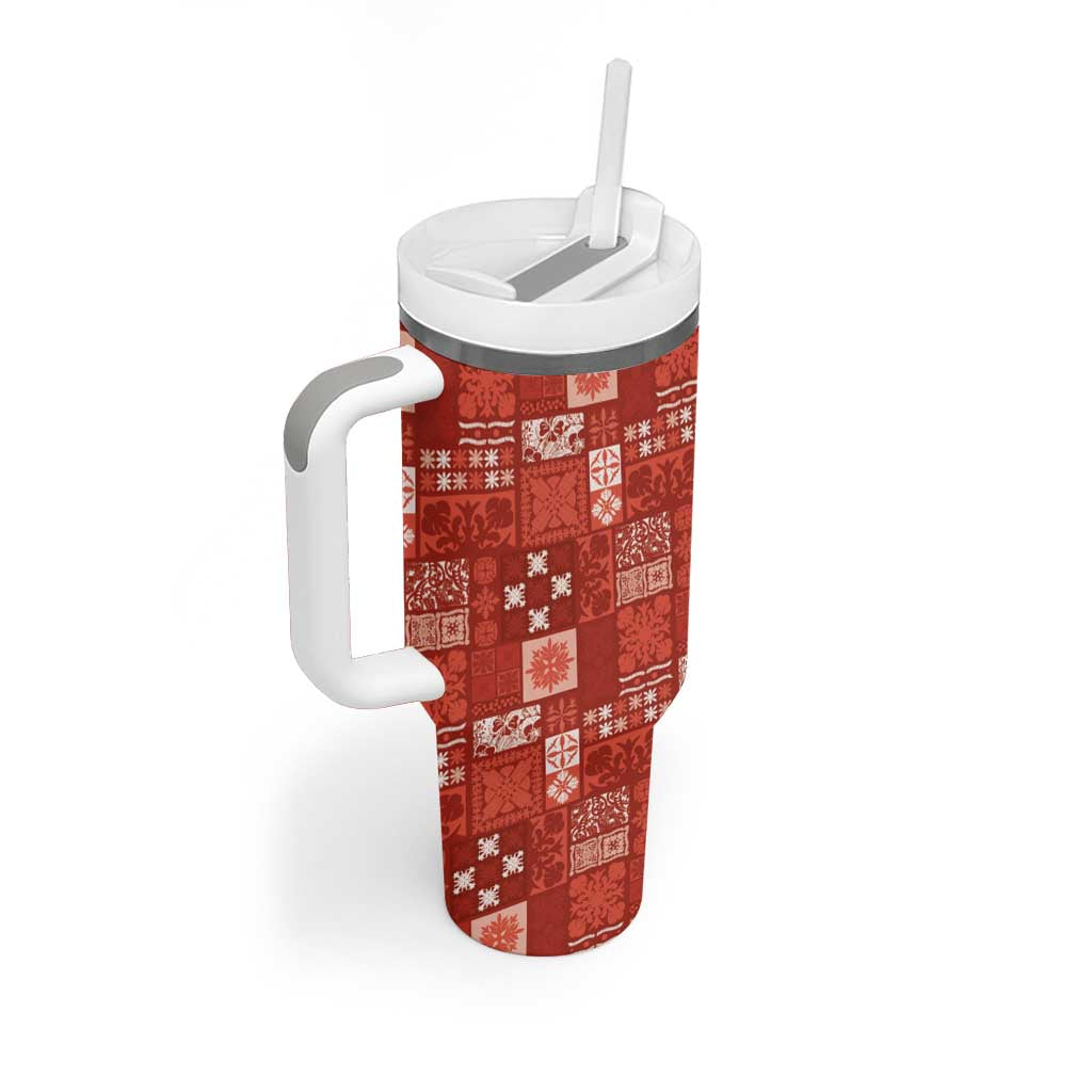 Vintage Hawaiian Quilting Patterns Tumbler With Handle Red Style Tribal Fabric Patchwork - Polynesian Pride