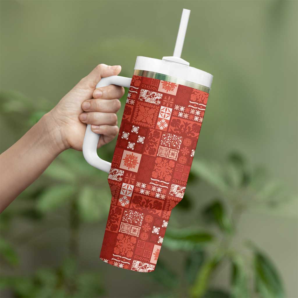 Vintage Hawaiian Quilting Patterns Tumbler With Handle Red Style Tribal Fabric Patchwork - Polynesian Pride