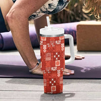 Vintage Hawaiian Quilting Patterns Tumbler With Handle Red Style Tribal Fabric Patchwork - Polynesian Pride