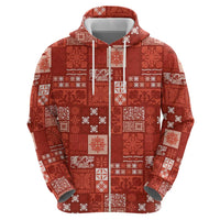Vintage Hawaiian Quilting Patterns Zip Hoodie Red Style Tribal Fabric Patchwork - Polynesian Pride