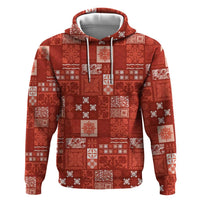 Vintage Hawaiian Quilting Patterns Zip Hoodie Red Style Tribal Fabric Patchwork - Polynesian Pride