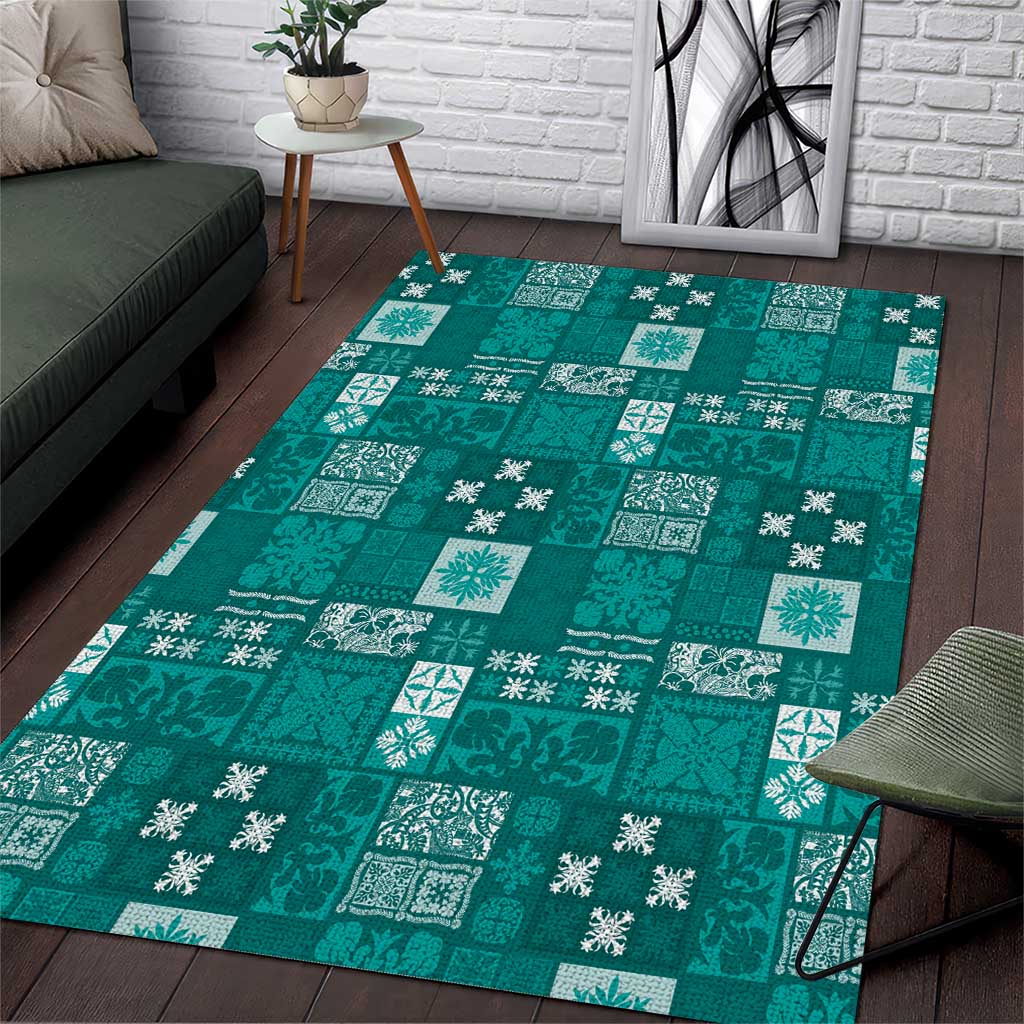 Vintage Hawaiian Quilting Patterns Area Rug Turquoise Style Tribal Fabric Patchwork - Polynesian Pride