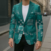 Vintage Hawaiian Quilting Patterns Blazer Turquoise Style Tribal Fabric Patchwork - Polynesian Pride