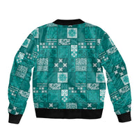 Vintage Hawaiian Quilting Patterns Bomber Jacket Turquoise Style Tribal Fabric Patchwork - Polynesian Pride
