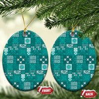 Vintage Hawaiian Quilting Patterns Ceramic Ornament Turquoise Style Tribal Fabric Patchwork - Polynesian Pride