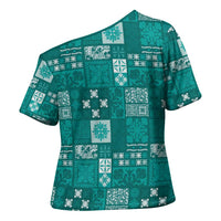Vintage Hawaiian Quilting Patterns Cross Shoulder Shirt Turquoise Style Tribal Fabric Patchwork - Polynesian Pride