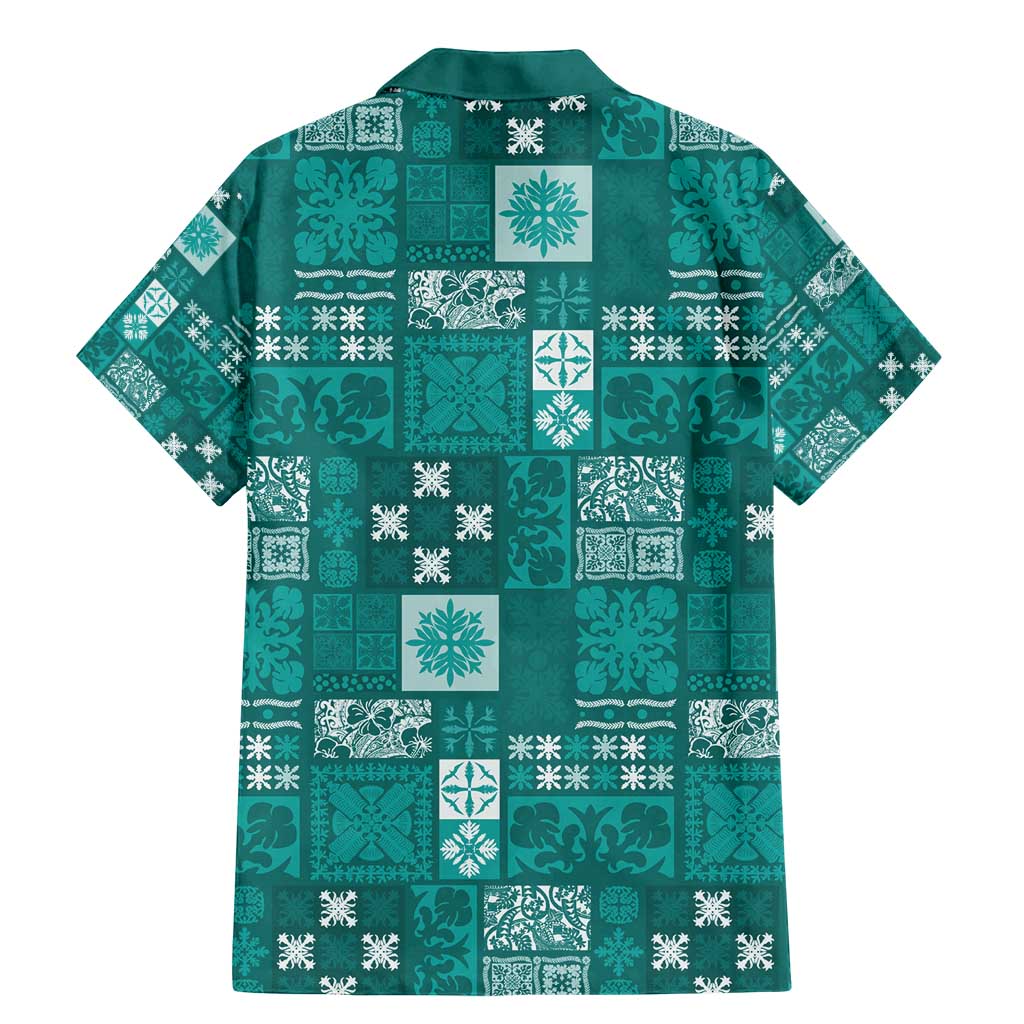Vintage Hawaiian Quilting Patterns Family Matching Mermaid Dress and Hawaiian Shirt Turquoise Style Tribal Fabric Patchwork - Polynesian Pride