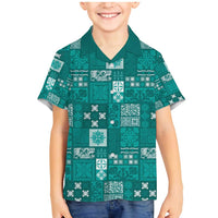 Vintage Hawaiian Quilting Patterns Family Matching Mermaid Dress and Hawaiian Shirt Turquoise Style Tribal Fabric Patchwork - Polynesian Pride