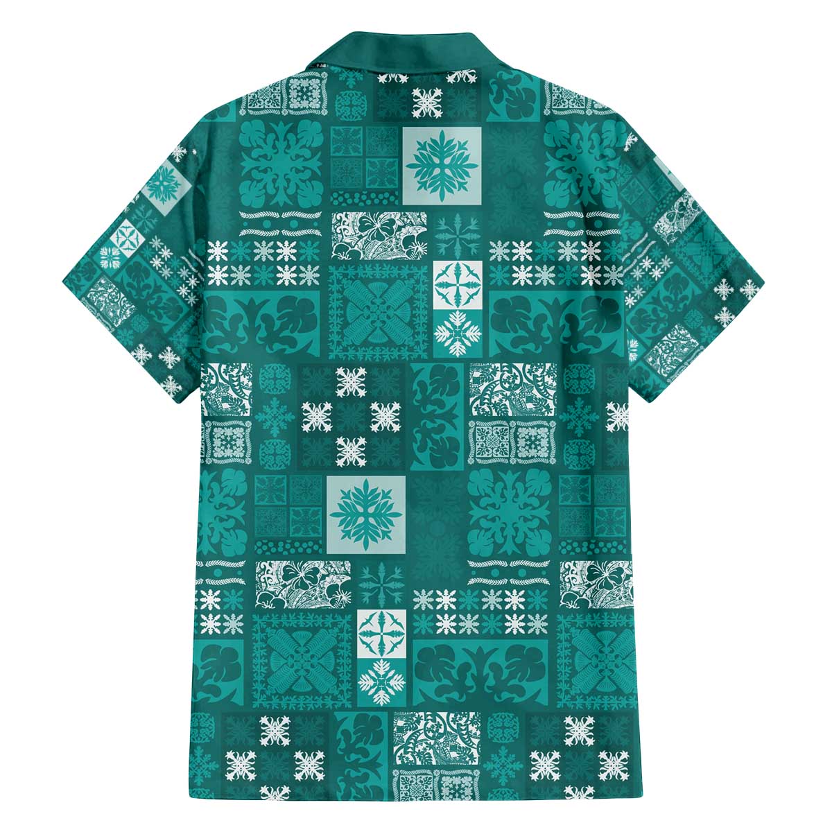 Vintage Hawaiian Quilting Patterns Family Matching Off The Shoulder Long Sleeve Dress and Hawaiian Shirt Turquoise Style Tribal Fabric Patchwork - Polynesian Pride