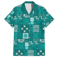 Vintage Hawaiian Quilting Patterns Family Matching Off Shoulder Maxi Dress and Hawaiian Shirt Turquoise Style Tribal Fabric Patchwork - Polynesian Pride