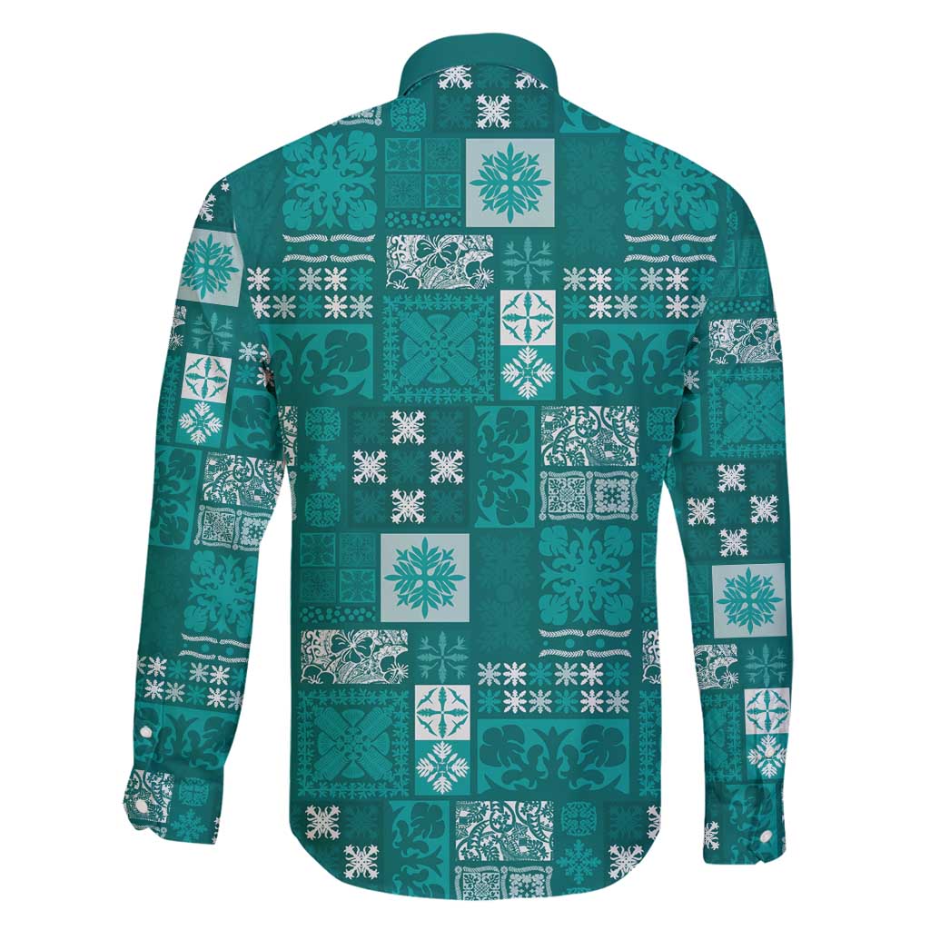 Vintage Hawaiian Quilting Patterns Family Matching Off Shoulder Maxi Dress and Hawaiian Shirt Turquoise Style Tribal Fabric Patchwork - Polynesian Pride