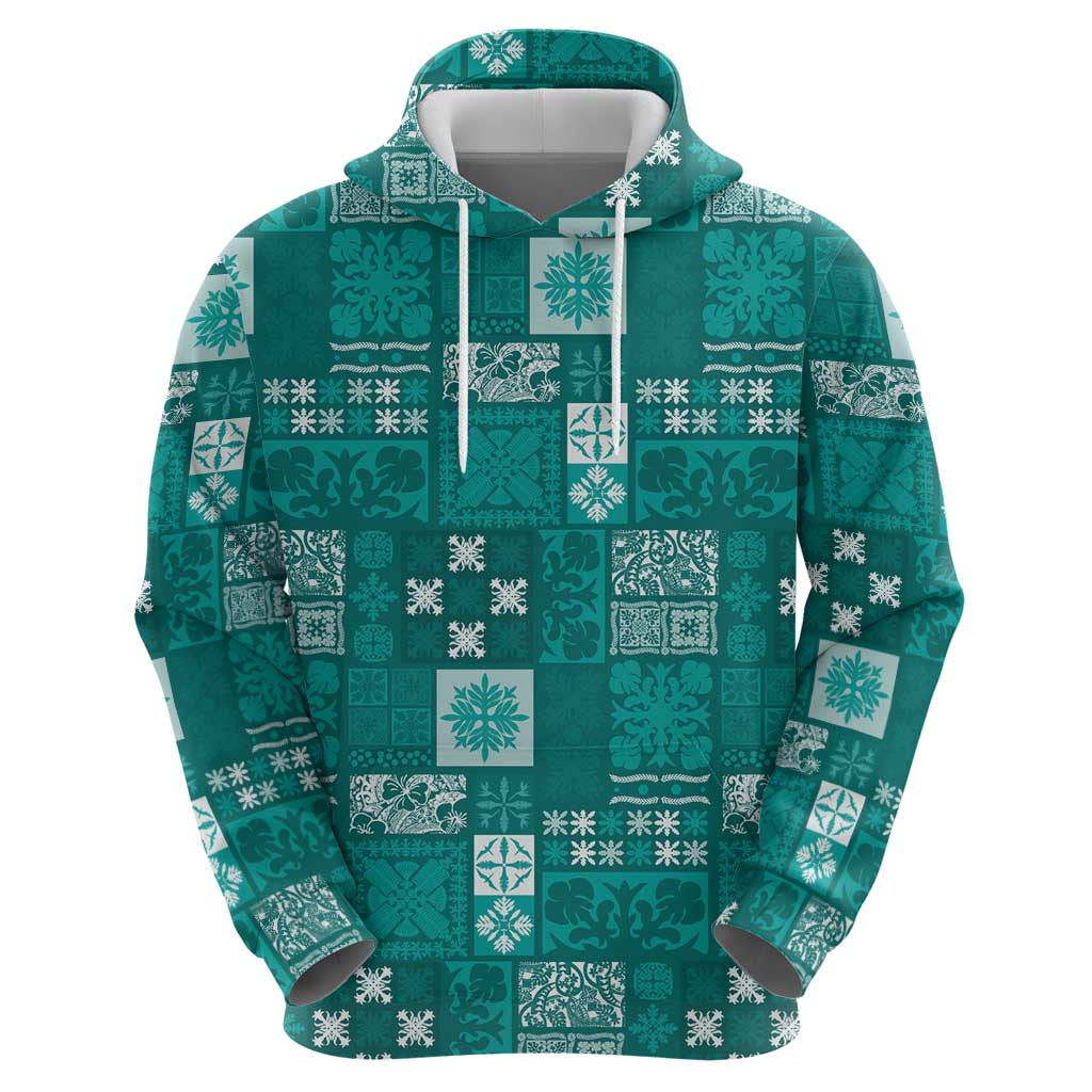 Vintage Hawaiian Quilting Patterns Hoodie Turquoise Style Tribal Fabric Patchwork - Polynesian Pride