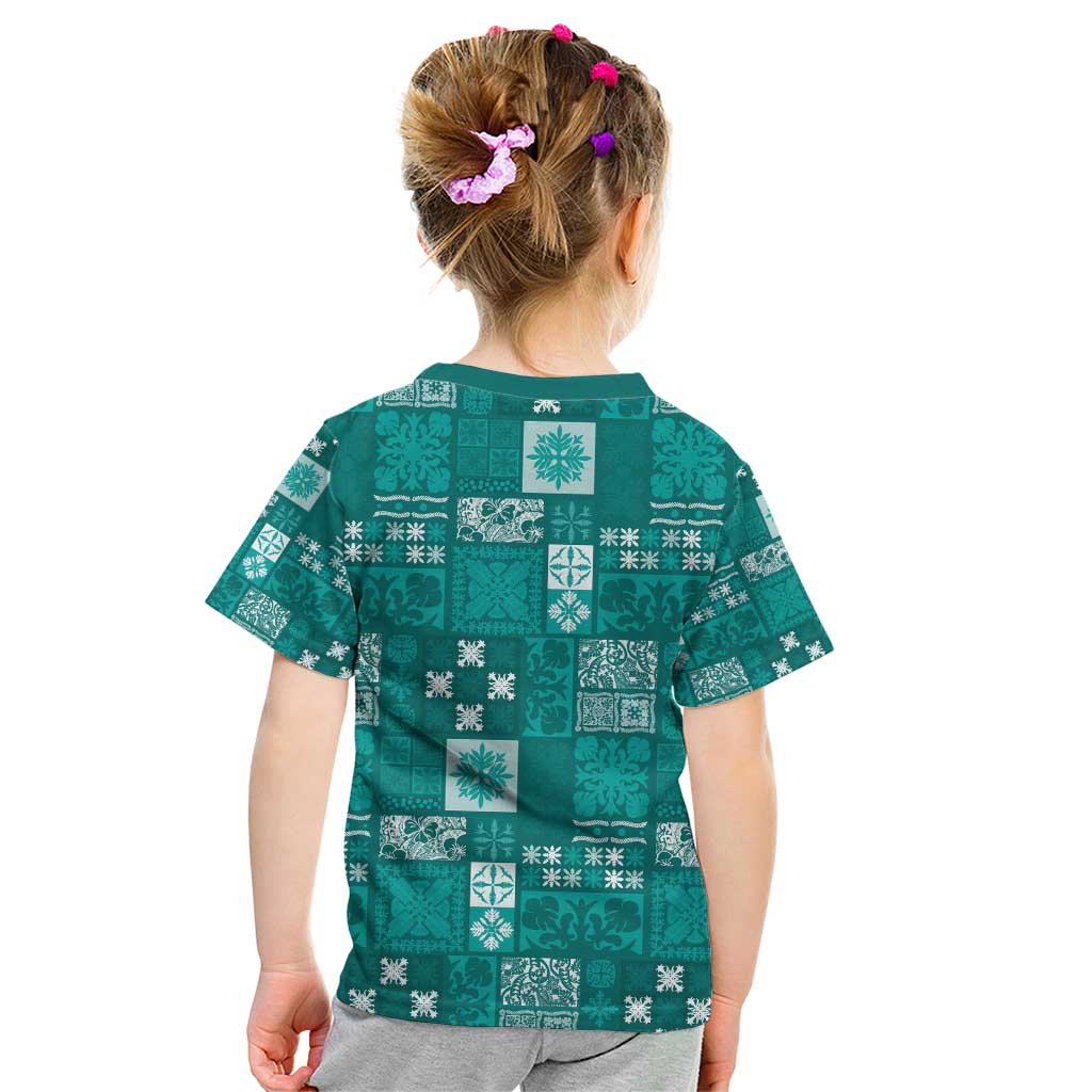 Vintage Hawaiian Quilting Patterns Kid T Shirt Turquoise Style Tribal Fabric Patchwork - Polynesian Pride
