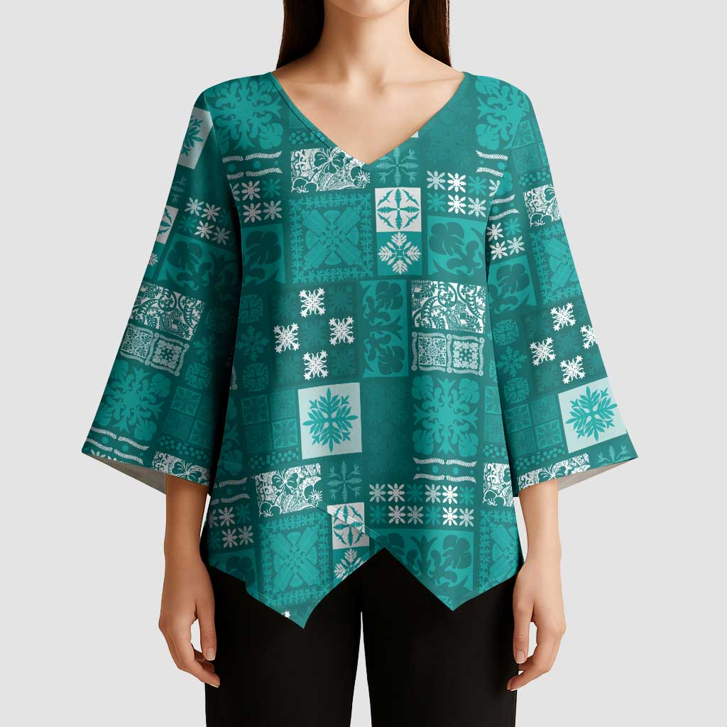 Vintage Hawaiian Quilting Patterns Kimono Sleeve Blouse Turquoise Style Tribal Fabric Patchwork - Polynesian Pride