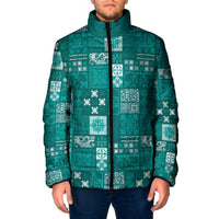 Vintage Hawaiian Quilting Patterns Padded Jacket Turquoise Style Tribal Fabric Patchwork - Polynesian Pride