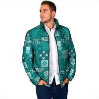 Vintage Hawaiian Quilting Patterns Padded Jacket Turquoise Style Tribal Fabric Patchwork - Polynesian Pride