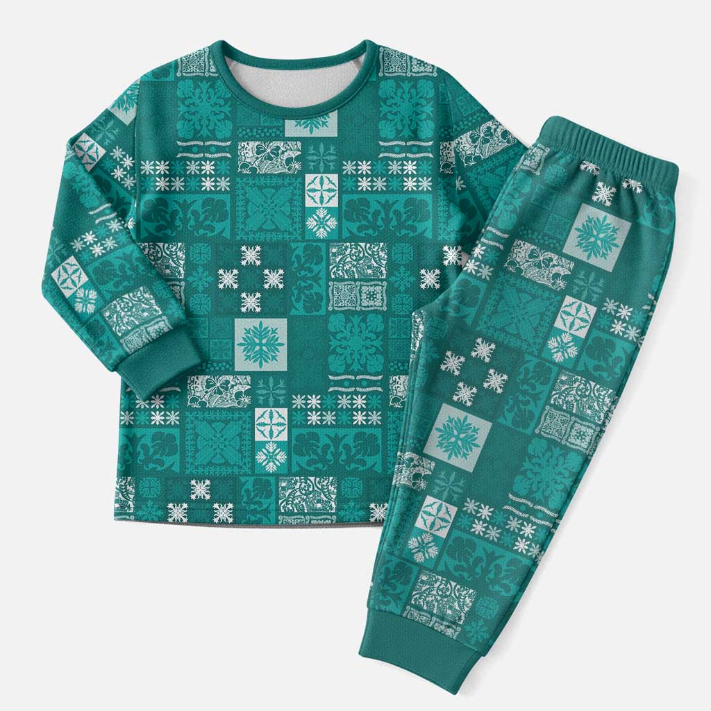 Vintage Hawaiian Quilting Patterns Christmas Pajama Set Turquoise Style Tribal Fabric Patchwork - Polynesian Pride