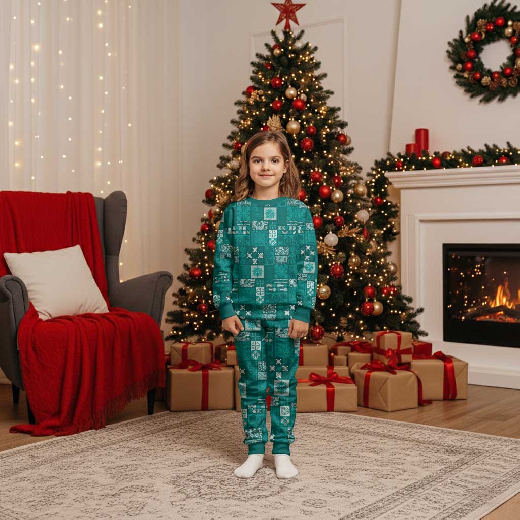 Vintage Hawaiian Quilting Patterns Christmas Pajama Set Turquoise Style Tribal Fabric Patchwork - Polynesian Pride