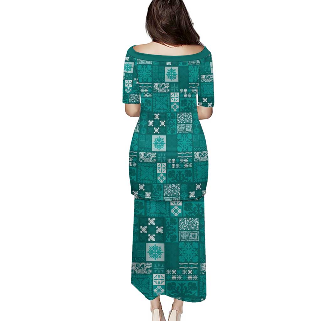 Vintage Hawaiian Quilting Patterns Puletasi Turquoise Style Tribal Fabric Patchwork - Polynesian Pride