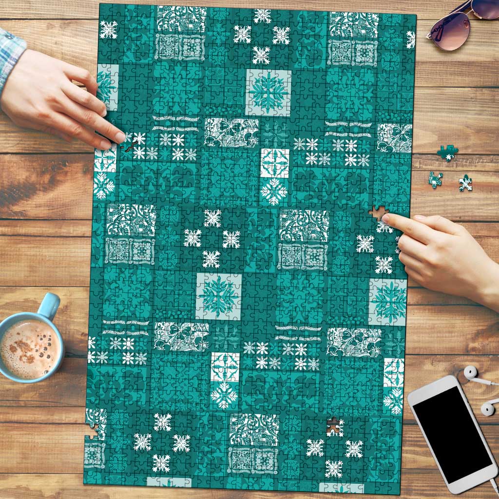 Vintage Hawaiian Quilting Patterns Puzzle Turquoise Style Tribal Fabric Patchwork - Polynesian Pride