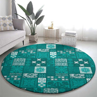 Vintage Hawaiian Quilting Patterns Round Carpet Turquoise Style Tribal Fabric Patchwork - Polynesian Pride