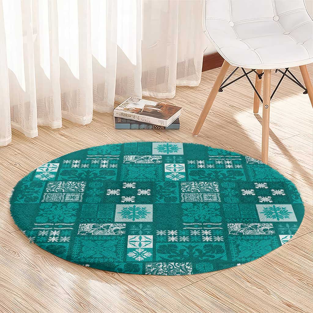 Vintage Hawaiian Quilting Patterns Round Carpet Turquoise Style Tribal Fabric Patchwork - Polynesian Pride