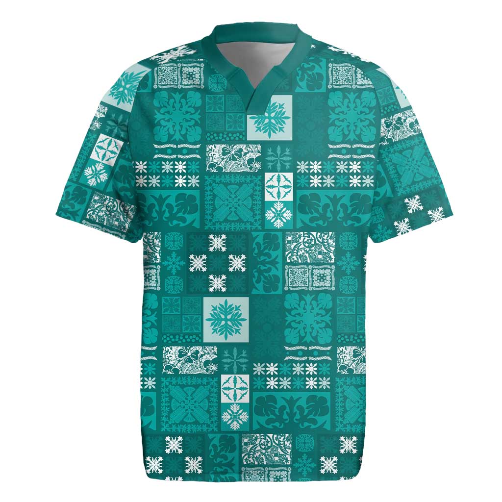 Vintage Hawaiian Quilting Patterns Rugby Jersey Turquoise Style Tribal Fabric Patchwork - Polynesian Pride