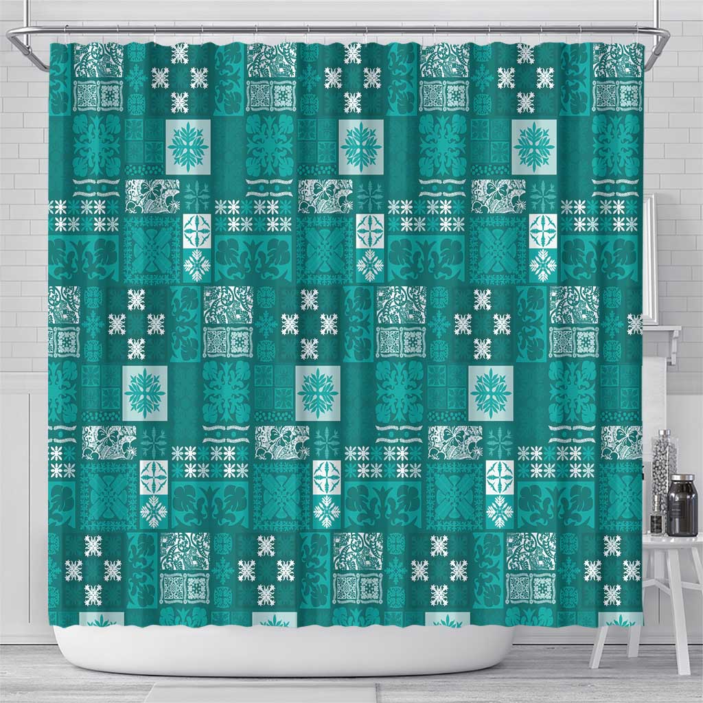 Vintage Hawaiian Quilting Patterns Shower Curtain Turquoise Style Tribal Fabric Patchwork - Polynesian Pride