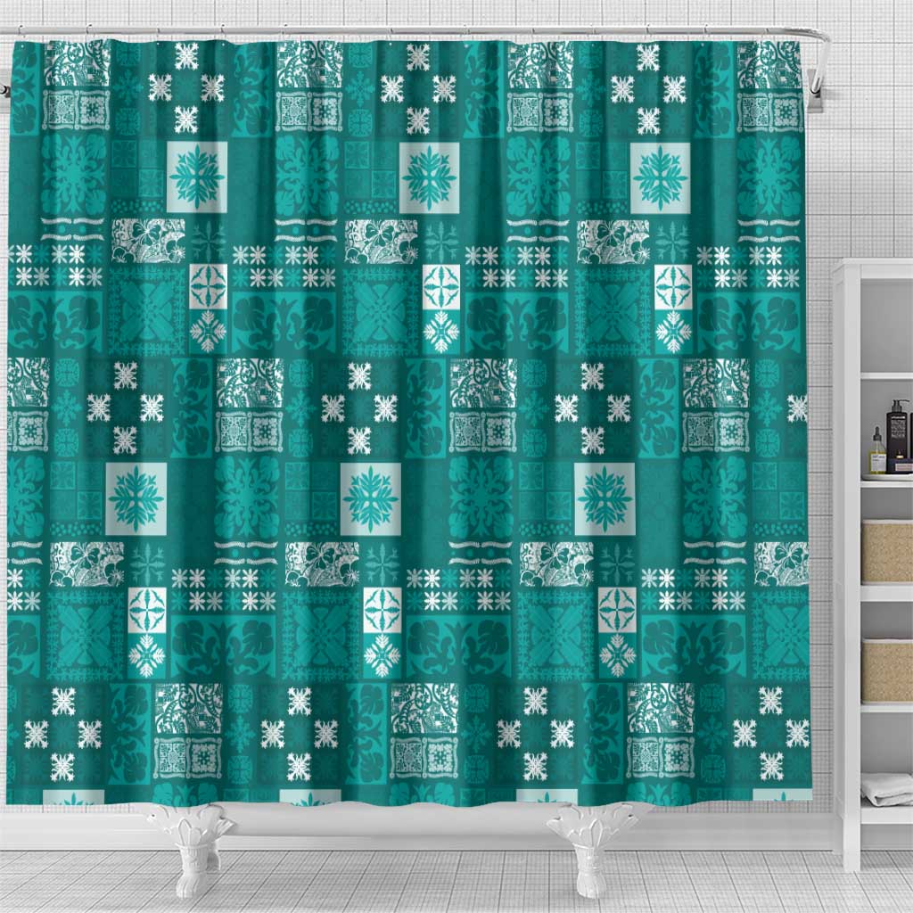 Vintage Hawaiian Quilting Patterns Shower Curtain Turquoise Style Tribal Fabric Patchwork - Polynesian Pride