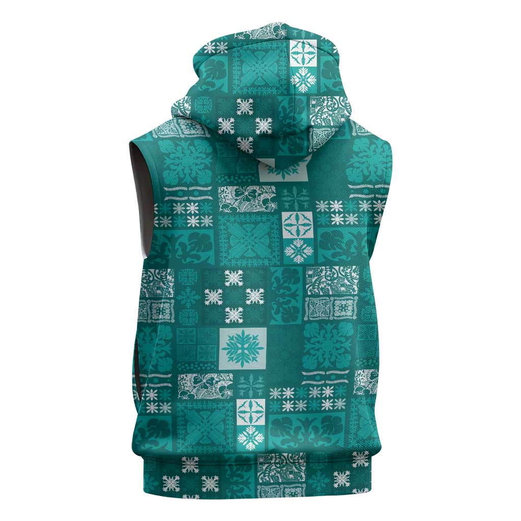 Vintage Hawaiian Quilting Patterns Sleeveless Hoodie Turquoise Style Tribal Fabric Patchwork LT9 - Polynesian Pride