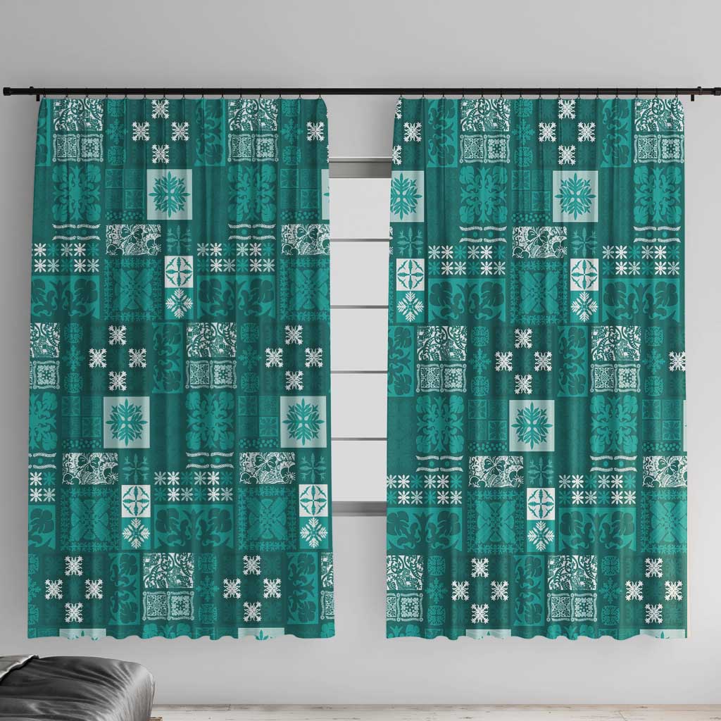 Vintage Hawaiian Quilting Patterns Window Curtain Turquoise Style Tribal Fabric Patchwork - Polynesian Pride