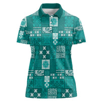 Vintage Hawaiian Quilting Patterns Women Polo Shirt Turquoise Style Tribal Fabric Patchwork - Polynesian Pride