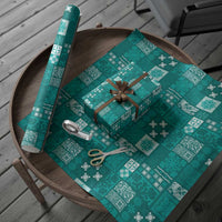 Vintage Hawaiian Quilting Patterns Wrapping Paper Turquoise Style Tribal Fabric Patchwork - Polynesian Pride