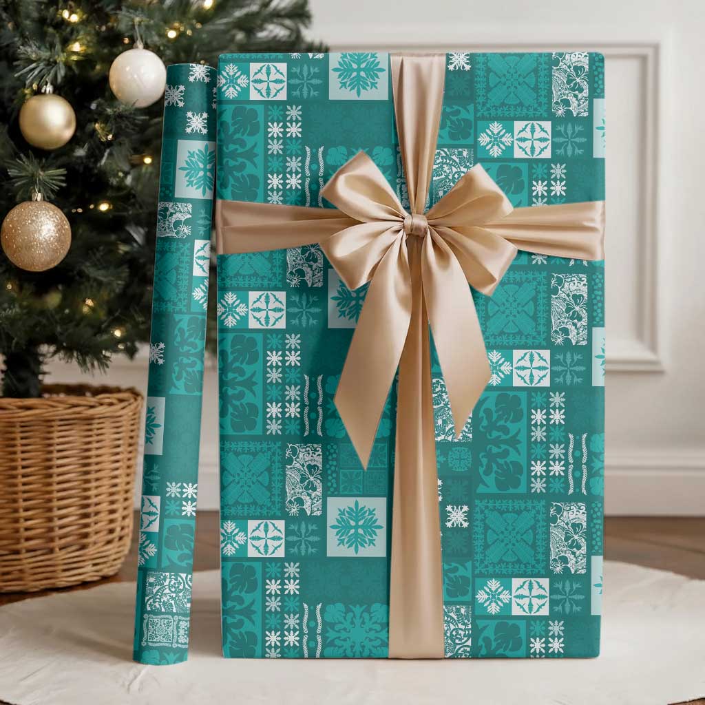 Vintage Hawaiian Quilting Patterns Wrapping Paper Turquoise Style Tribal Fabric Patchwork - Polynesian Pride