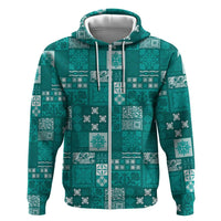 Vintage Hawaiian Quilting Patterns Zip Hoodie Turquoise Style Tribal Fabric Patchwork - Polynesian Pride