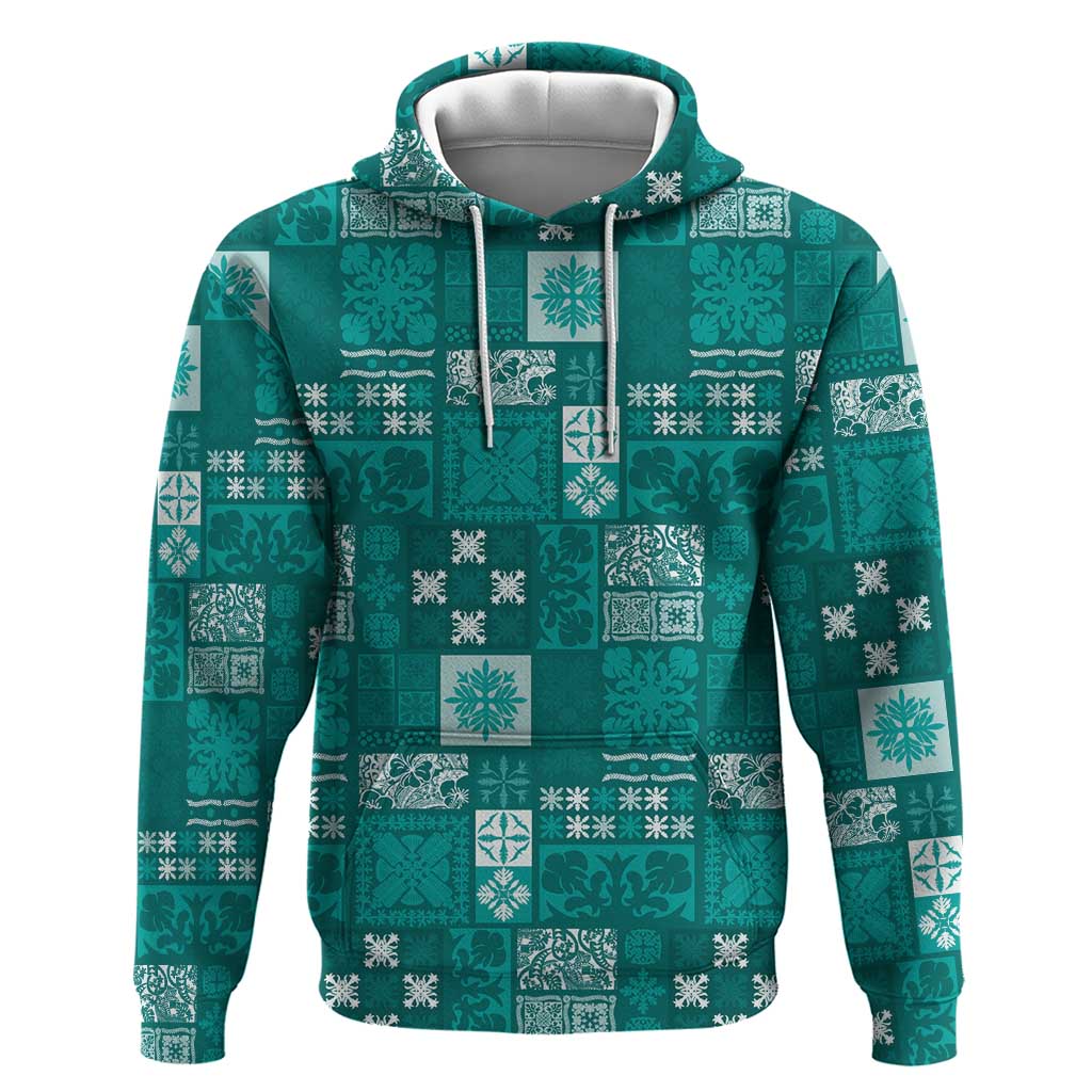 Vintage Hawaiian Quilting Patterns Zip Hoodie Turquoise Style Tribal Fabric Patchwork - Polynesian Pride