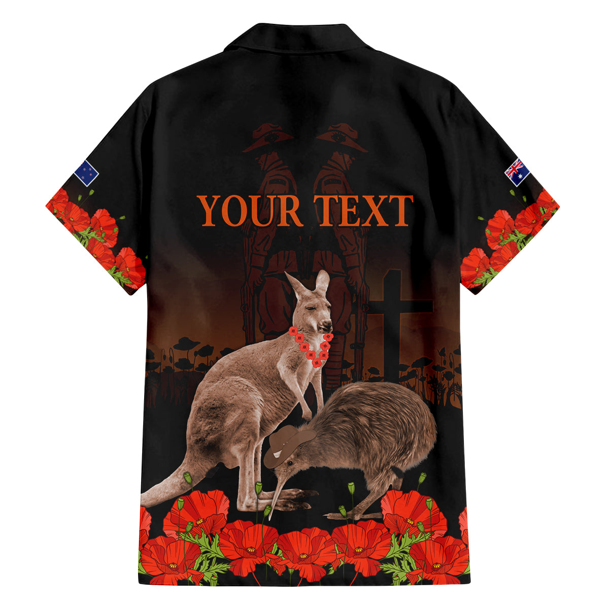 Kangaroo and Kiwi Bird ANZAC Day Custom Family Matching Off Shoulder Maxi Dress and Hawaiian Shirt Soldier Style LT9 - Polynesian Pride