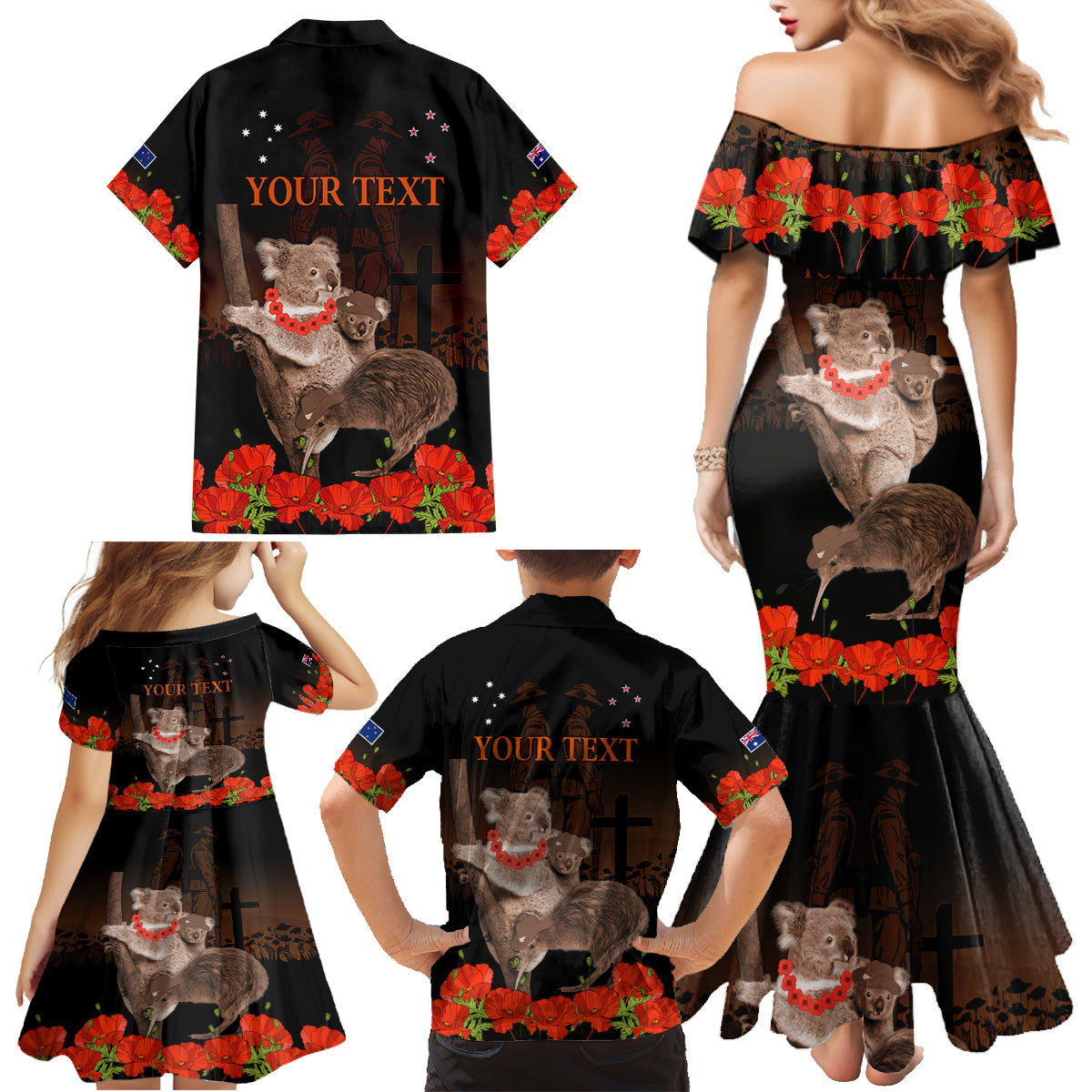 Koala and Kiwi Bird ANZAC Day Custom Family Matching Mermaid Dress and Hawaiian Shirt Soldier Style LT9 - Polynesian Pride