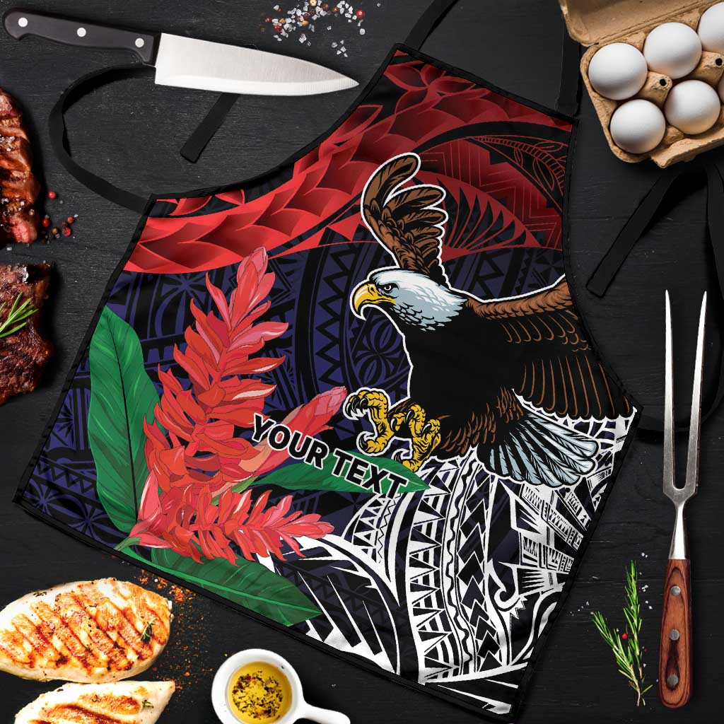 American Samoa Bald Eagle Personalized Apron Samoa Muamua Le Atua LT9 Blue - Polynesian Pride