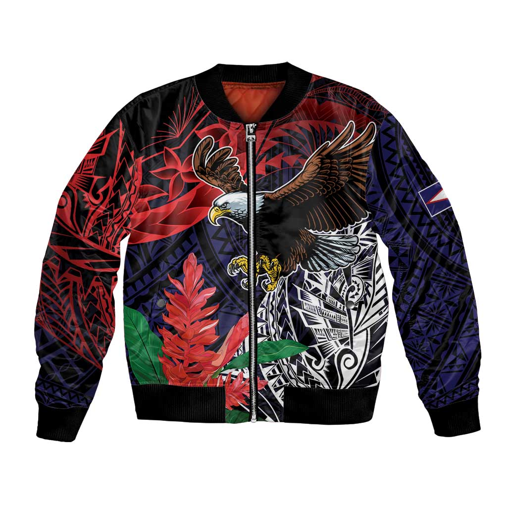 American Samoa Bald Eagle Personalized Bomber Jacket Samoa Muamua Le Atua