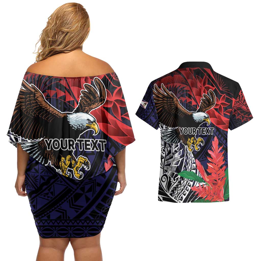 American Samoa Bald Eagle Personalized Couples Matching Off Shoulder Short Dress and Hawaiian Shirt Samoa Muamua Le Atua