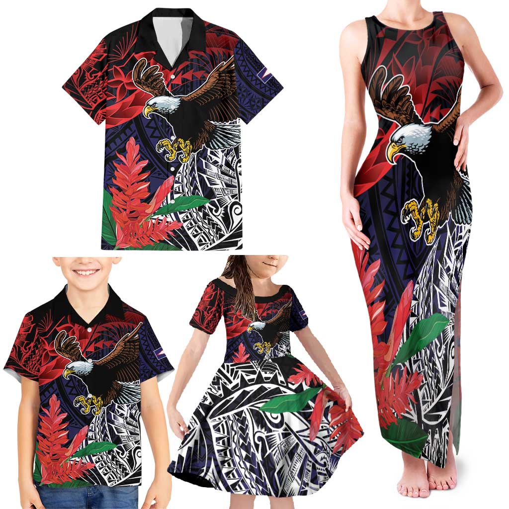 American Samoa Bald Eagle Personalized Family Matching Tank Maxi Dress and Hawaiian Shirt Samoa Muamua Le Atua